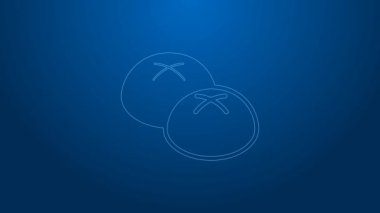 Mavi arkaplanda beyaz çizgi ekmek simgesi izole edildi. 4K Video hareketli grafik canlandırması