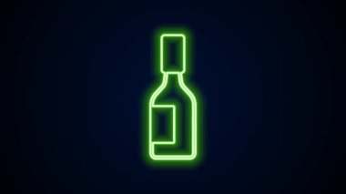 Parlayan neon hattı Tabasco sosu simgesi siyah arkaplanda izole edildi. Kırmızı biberli baharatlı biber sosu. 4K Video hareketli grafik canlandırması