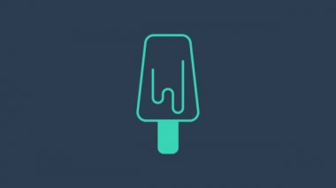 Mavi arka planda izole edilmiş turkuaz dondurma ikonu. Güzel sembol. 4K Video hareketli grafik canlandırması