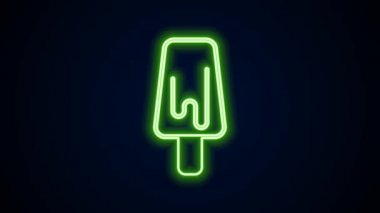 Parlayan neon hattı dondurma ikonu siyah arka planda izole edildi. Güzel sembol. 4K Video hareketli grafik canlandırması