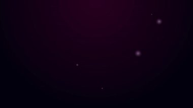 Parlayan neon hattı, siyah arkaplanda izole edilmiş erik meyvesi ikonu. 4K Video hareketli grafik canlandırması