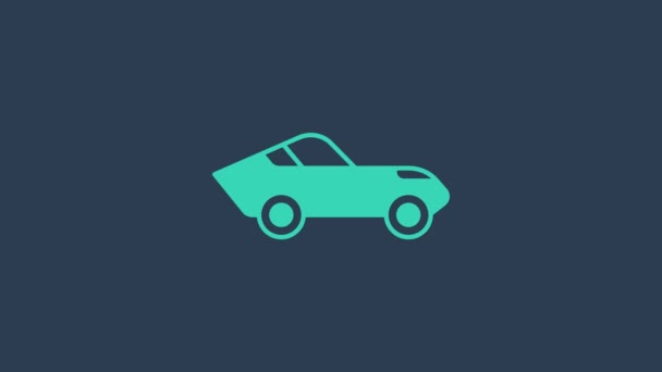 Turquoise Car icon isolated on blue background. 4K Video motion graphic animation — Stock Video