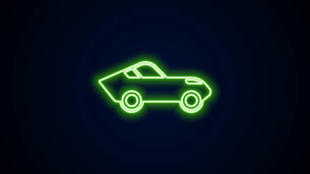Brillante línea de neón icono de coche aislado sobre fondo negro. Animación gráfica de vídeo 4K — Vídeo de stock