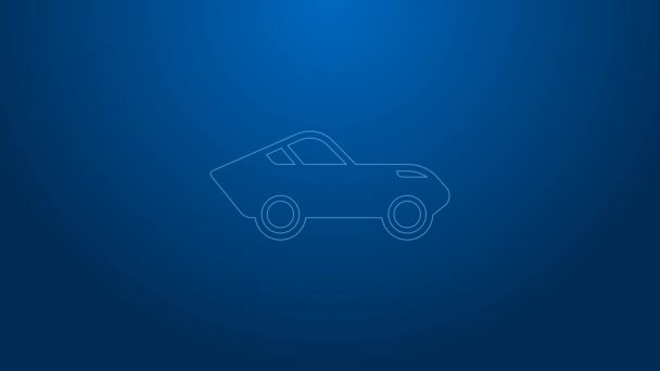 White line Car icon isolated on blue background. 4K Video motion graphic animation — Stock Video