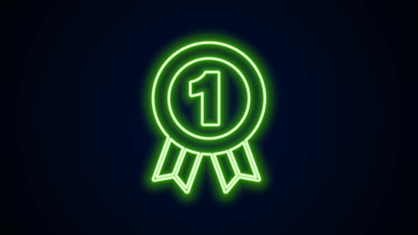 Glowing neon line Medal icon isolated on black background. Winner symbol. 4K Video motion graphic animation — Stock Video