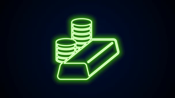 Leuchtende neonfarbene Goldmünze mit Goldbarren-Symbol auf schwarzem Hintergrund. Zeichen der Bankenwährung. Cash-Symbol. 4K Video Motion Grafik Animation — Stockvideo