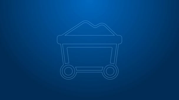 White line Mine cart with gold icon isolated on blue background. 4K Video motion graphic animation — Stock Video
