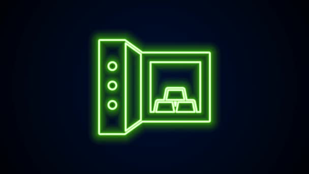 Leuchtende Neon Line Safe mit Goldbarren Symbol isoliert auf schwarzem Hintergrund. Edelmetalle auf Depot in der Bank. Metallische Schatzkammer. Verlässlicher Datenschutz. 4K Video Motion Grafik Animation — Stockvideo