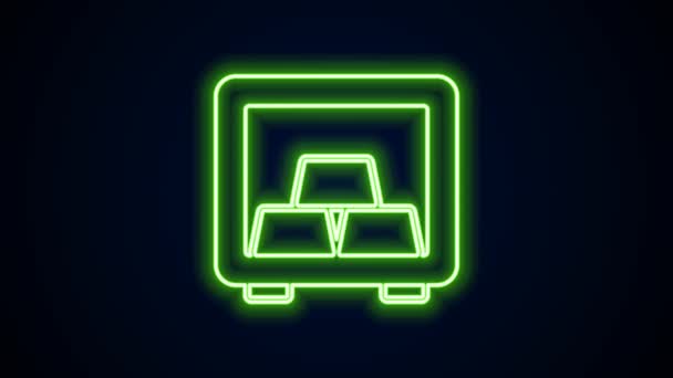 Leuchtende Neon Line Safe mit Goldbarren Symbol isoliert auf schwarzem Hintergrund. Edelmetalle auf Depot in der Bank. Metallische Schatzkammer. Verlässlicher Datenschutz. 4K Video Motion Grafik Animation — Stockvideo