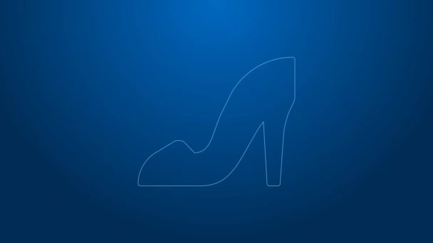 Zapato mujer de línea blanca con icono de tacón alto aislado sobre fondo azul. Animación gráfica de vídeo 4K — Vídeos de Stock