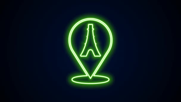 Glödande neon linje Eiffel torn ikon isolerad på svart bakgrund. Frankrike Paris landmärke symbol. 4K Video motion grafisk animation — Stockvideo