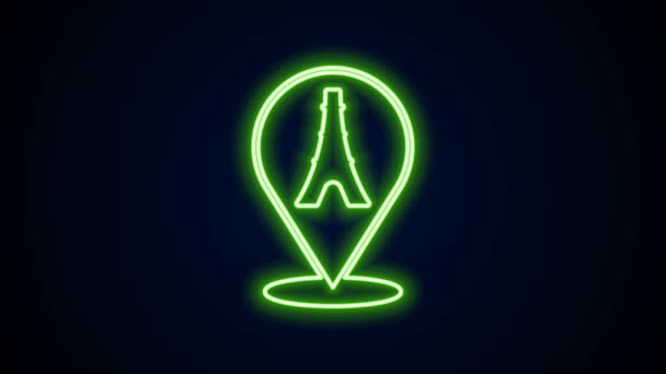 Zářící neonová čára Ikona Eiffelovy věže izolovaná na černém pozadí. Francie Pařížský orientační symbol. Grafická animace pohybu videa 4K