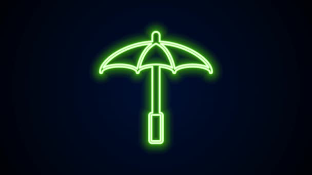 Glowing neon line Sun protective umbrella for beach icon isolated on black background. Large parasol for outdoor space. Beach umbrella. 4K Video motion graphic animation — Stock Video