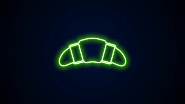 Glowing neon line Croissant icon isolated on black background. 4K Video motion graphic animation — Stock Video