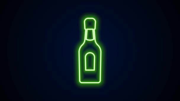 Gloeiende neon lijn Champagne fles pictogram geïsoleerd op zwarte achtergrond. 4K Video motion grafische animatie — Stockvideo