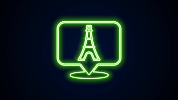 Linea al neon luminosa icona della torre Eiffel isolata su sfondo nero. Francia Parigi simbolo di riferimento. Animazione grafica 4K Video motion — Video Stock