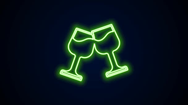 Linea neon luminosa Icona in vetro da vino isolata su sfondo nero. Un cartello di vetro. Animazione grafica 4K Video motion — Video Stock