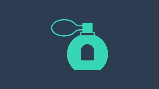 Tyrkysová ikona Parfém izolovaná na modrém pozadí. Grafická animace pohybu videa 4K — Stock video