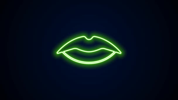 Gloeiende neon lijn Glimlachende lippen pictogram geïsoleerd op zwarte achtergrond. Glimlach symbool. 4K Video motion grafische animatie — Stockvideo