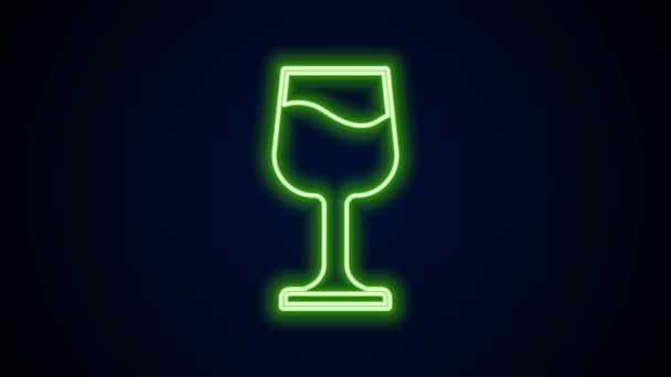 ネオンラインの輝き黒の背景に隔離されたワイングラスアイコン。ワイングラスの看板。4Kビデオモーショングラフィックアニメーション — ストック動画
