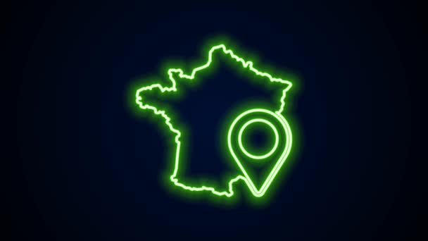 Žhnoucí neonová čára Ikona mapy Francie izolovaná na černém pozadí. Grafická animace pohybu videa 4K