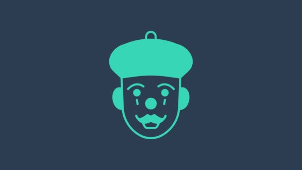 Icône de mime française turquoise isolée sur fond bleu. Animation graphique de mouvement vidéo 4K — Video