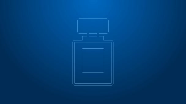 White line Perfume icon isolated on blue background. 4K Video motion graphic animation — Stock Video