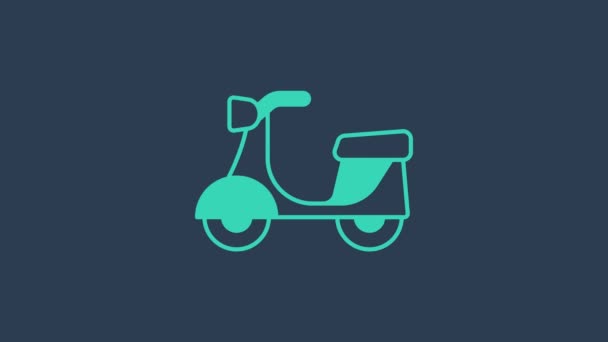 Значок бирюзового скутера выделен на синем фоне. Видеографическая анимация 4K — стоковое видео