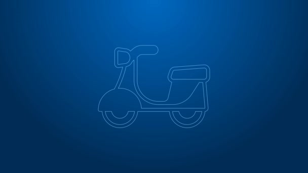 Icono de Scooter de línea blanca aislado sobre fondo azul. Animación gráfica de vídeo 4K — Vídeos de Stock