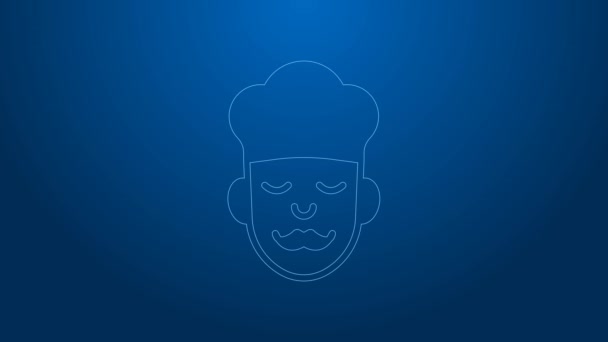 Linea bianca icona Cook isolato su sfondo blu. Simbolo dello chef. Animazione grafica 4K Video motion — Video Stock
