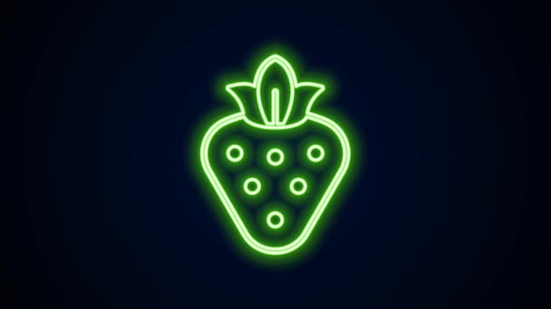 Glowing neon line Strawberry icon isolated on black background. 4K Video motion graphic animation — Stock Video