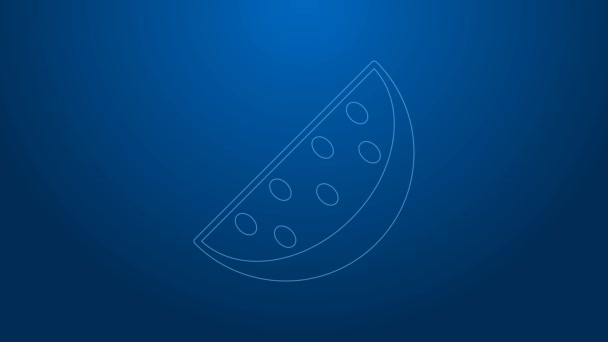 White line Watermelon icon isolated on blue background. 4K Video motion graphic animation — Stock Video