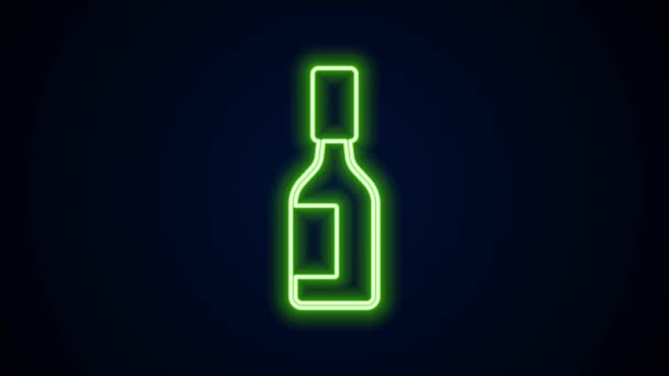 Zářící neonová linka Tabasco omáčka ikona izolované na černém pozadí. Chilli kajenská kořeněná papriková omáčka. Grafická animace pohybu videa 4K — Stock video