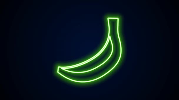 Φωτεινό νέον γραμμή Μπανάνα εικονίδιο απομονώνονται σε μαύρο φόντο. 4K Γραφική κίνηση κίνησης βίντεο — Αρχείο Βίντεο