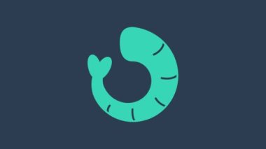 Turkuaz karides simgesi mavi arkaplanda izole edildi. 4K Video hareketli grafik canlandırması