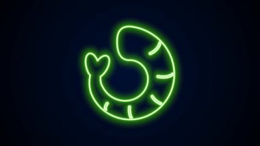 Parlayan neon hattı karides simgesi siyah arkaplanda izole edildi. 4K Video hareketli grafik canlandırması