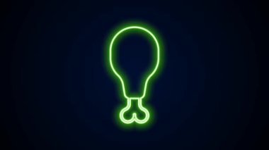 Parlayan neon çizgili tavuk budu simgesi siyah arka planda izole edildi. Tavuk budu. 4K Video hareketli grafik canlandırması
