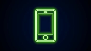 Parlayan neon hattı Smartphone, siyah arkaplanda izole edilmiş cep telefonu simgesi. 4K Video hareketli grafik canlandırması
