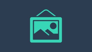 Turkuaz Resim ikonu mavi arkaplanda izole edildi. 4K Video hareketli grafik canlandırması