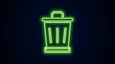 Parlayan neon hattı Çöp kutusu simgesi siyah arkaplanda izole edildi. Çöp kutusu tabelası. Sepet simgesini geri dönüştür. Ofis çöpü ikonu. 4K Video hareketli grafik canlandırması