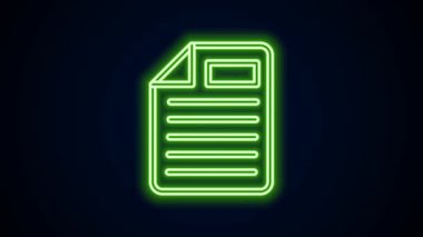 Parlayan neon çizgisi dosya simgesi siyah arkaplanda izole edildi. Kontrol listesi simgesi. İş konsepti. 4K Video hareketli grafik canlandırması