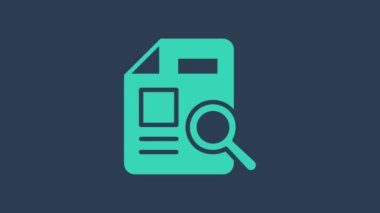 Mavi arkaplanda grafik grafik simgesine sahip turkuaz belge. Metin dosya simgesini rapor et. Muhasebe tabelası. Denetim, analiz, planlama. 4K Video hareketli grafik canlandırması