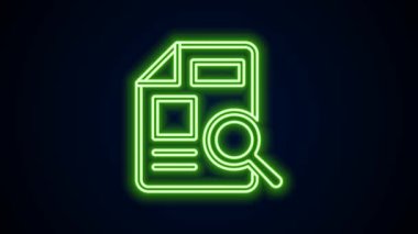 Siyah arkaplanda izole edilmiş grafik grafik simgesiyle parlayan neon çizgi belgesi. Metin dosya simgesini rapor et. Muhasebe tabelası. Denetim, analiz, planlama. 4K Video hareketli grafik canlandırması
