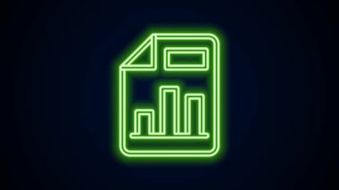 Siyah arkaplanda izole edilmiş grafik grafik simgesiyle parlayan neon çizgi belgesi. Metin dosya simgesini rapor et. Muhasebe tabelası. Denetim, analiz, planlama. 4K Video hareketli grafik canlandırması