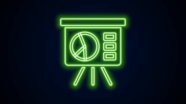 Parlak neon hattı sunum finansal iş kurulu grafiği, çizelgesi, diyagramı, bilgi grafiği, turta grafik simgesi siyah arkaplanda izole edilmiş. 4K Video hareketli grafik canlandırması