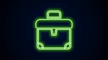 Parlayan neon hattı evrak çantası simgesi siyah arkaplanda izole edildi. İş ilanı. İş portföyü. 4K Video hareketli grafik canlandırması