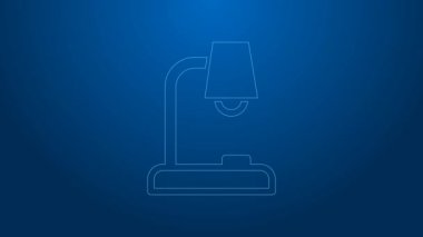 Mavi arkaplanda beyaz çizgi masa lambası simgesi izole edildi. 4K Video hareketli grafik canlandırması