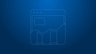 Beyaz çizgi grafiği, çizelgesi, çizelgesi, diyagramı, bilgi grafiği, turta grafik simgesi mavi arkaplanda izole edilmiş. 4K Video hareketli grafik canlandırması