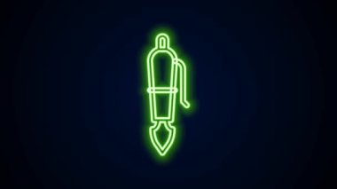Parlayan neon hattı Çeşme ucu simgesi siyah arkaplanda izole edildi. Kalem aleti işareti. 4K Video hareketli grafik canlandırması