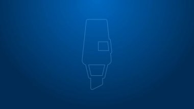 Mavi arkaplanda beyaz çizgi kalem simgesi izole edildi. 4K Video hareketli grafik canlandırması